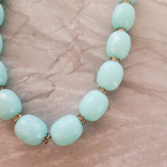 💙 J.Crew Ice Blue Jumbo Beads Beaded Rhinestones Pave Strand Necklace 💙 - Picture 6 of 10